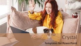  Presentation with pupil - Presentation design having starting-distant-lesson-young-lady background and a coral colored foreground