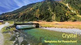  Presentation with water sun - Slide set with starting famous krimml waterfalls crystal clear water sparkles in the midday sun through the narrow creek wooden bridge spanned austrian alps background and a tawny brown colored foreground
