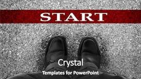  Presentation with dress shoes - Beautiful presentation design featuring starting line for race backdrop and a dark gray colored foreground