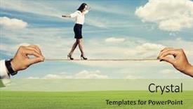  Presentation with rope - Audience pleasing presentation theme consisting of startled woman balancing on the rope at outdoor backdrop and a yellow colored foreground