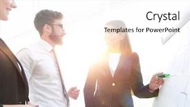  Presentation with marker - Theme featuring startup business - businesswoman pointing marker to flipboard background and a white colored foreground