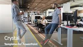  Presentation with casual young people - Colorful slide set enhanced with startup business - casual young people group backdrop and a  colored foreground