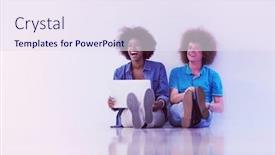  Presentation with mobile technology - Amazing PPT theme having startup business and new mobile technology concept with young multiethnic couple in modern bright office interior working on laptop and tablet computer on new creative project and brainstorming backdrop and a sky blue colored foreground