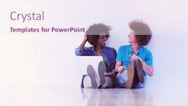  Presentation with mobile technology - Colorful slide set enhanced with startup business and new mobile technology concept with young multiethnic couple in modern bright office interior working on laptop and tablet computer on new creative project and brainstorming backdrop and a sky blue colored foreground