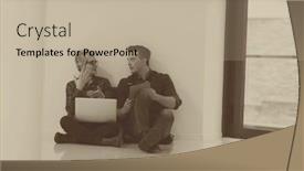  Presentation with mobile technology - Audience pleasing presentation consisting of startup business and new mobile technology concept with young couple in modern bright office interior working on laptop and tablet computer on new creative project and brainstorming backdrop and a mint green colored foreground