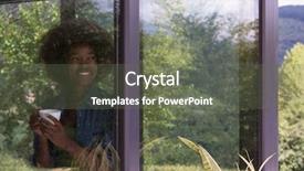  Presentation with mobile technology - Slide set featuring startup business and new mobile technology concept with young multiethnic couple in modern bright office interior working on laptop and tablet computer on new creative project and brainstorming background and a gray colored foreground