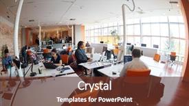  Presentation with small group working - Colorful slides enhanced with startup business people group working backdrop and a tawny brown colored foreground