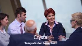  Presentation with software - Presentation design consisting of startup business people group have meeting in modern bright office interior senoir investors and young software developers background and a navy blue colored foreground