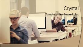  Presentation with computer software - Cool new slide deck with startup business software developer working backdrop and a lemonade colored foreground