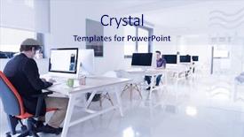  Presentation with computer software - Audience pleasing PPT layouts consisting of startup business software developer working backdrop and a sky blue colored foreground