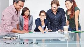  Presentation with team planning - Presentation design featuring startup-business-team-makes-planning background and a light blue colored foreground