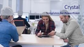  Presentation with team meeting - Audience pleasing slide set consisting of startup business team on meeting backdrop and a  colored foreground