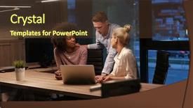  Presentation with team meeting - Beautiful theme featuring startup business team on meeting backdrop and a tawny brown colored foreground