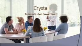  Presentation with team meeting - Presentation design consisting of startup business team on meeting background and a cream colored foreground