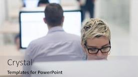  Presentation with creative - PPT layouts enhanced with startup-business-woman-working background and a light gray colored foreground