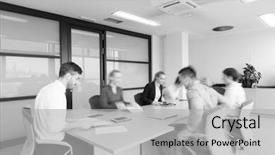  Presentation with office room - Slides with startup business young creative people group entering meeting room with motion blur modern office interior background and a light gray colored foreground