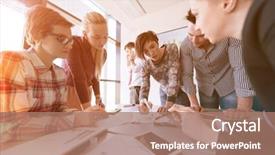  Presentation with young business people - PPT theme with startup business young creative people background and a coral colored foreground