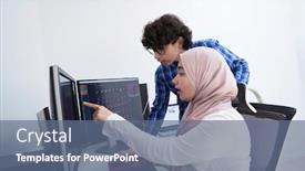  Presentation with young business people - Slide set featuring startup-business-young-creative-professionals background and a ocean colored foreground