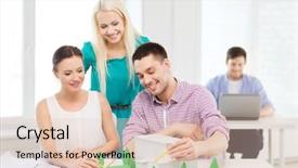  Presentation with architects - Slides enhanced with startup education architecture and office concept - smiling architects with house model and blueprint working in office background and a lemonade colored foreground