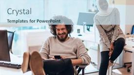  Presentation with team discussion marketing - Slide set consisting of startup-marketing-idea-presentation-group background and a sky blue colored foreground