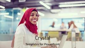  Presentation with hijab modern - Slide deck enhanced with startup office diversity multiracial background and a soft green colored foreground