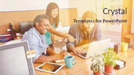  Presentation with computer workshop - Cool new PPT layouts with startup team in business training backdrop and a  colored foreground