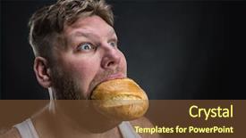  Presentation with blueberry bread - Audience pleasing slide deck consisting of starvation - man eating a big bread backdrop and a  colored foreground