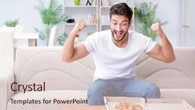  Presentation with mindful eating - PPT layouts consisting of starving - man eating pizza having background and a  colored foreground