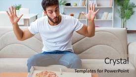  Presentation with pizza - Presentation design consisting of starving - man eating pizza having background and a mint green colored foreground
