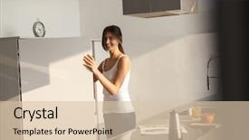  Presentation with naughty girl is standing - PPT theme with starving - pretty young girl standing background and a lemonade colored foreground