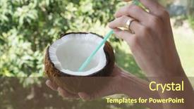  Presentation with green coconut - Colorful PPT theme enhanced with starws - closeup woman's hand holding coconut backdrop and a tawny brown colored foreground