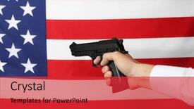  Presentation with charging gun man hands charging - Theme featuring police state - man's hand holding gun background and a red colored foreground