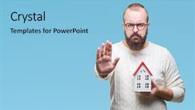  Presentation with defense - Presentation theme having state agent man holding house background and a light blue colored foreground