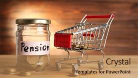  Presentation with pension - PPT theme consisting of state funds - coins in glass jar background and a coral colored foreground
