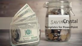  Presentation with life saving - Slide set consisting of state life insurance - dollars and coins in glass background and a light gray colored foreground