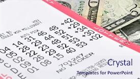  Presentation with ticket - PPT theme consisting of state lottery ticket and cash background and a sky blue colored foreground