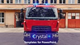  Presentation with advanced - Presentation design with state-of-the-art-firetruck and a navy blue colored foreground