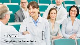  Presentation with medical student - Presentation design enhanced with state testing - congratulations handshake between doctor background and a sky blue colored foreground