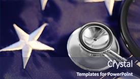  Presentation with 3d figure american flag - PPT theme with state testing - stethoscope on american flag background background and a navy blue colored foreground