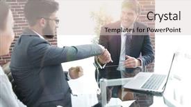  Presentation with clock and desk - Presentation theme consisting of stategy - handshake of businessmen background and a  colored foreground