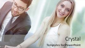  Presentation with information - Theme consisting of stategy - manager and client browsing information background and a  colored foreground