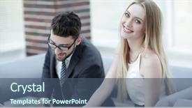  Presentation with managing information - PPT theme with stategy - manager and client browsing information background and a  colored foreground