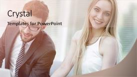  Presentation with information - PPT theme enhanced with stategy - manager and client browsing information background and a  colored foreground