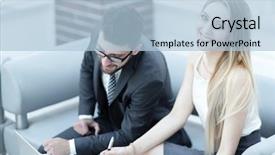  Presentation with information - Beautiful theme featuring stategy - manager and client browsing information backdrop and a  colored foreground