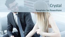  Presentation with information - Audience pleasing theme consisting of stategy - manager and client browsing information backdrop and a  colored foreground