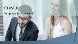  Presentation with information - Slide set consisting of stategy - manager and client browsing information background and a  colored foreground