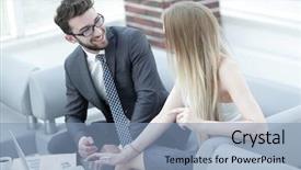  Presentation with managing information - Audience pleasing PPT theme consisting of stategy - manager and client browsing information backdrop and a  colored foreground