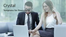  Presentation with managing information - PPT layouts enhanced with stategy - manager and client browsing information background and a  colored foreground