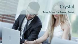  Presentation with information - Colorful theme enhanced with stategy - manager and client browsing information backdrop and a  colored foreground