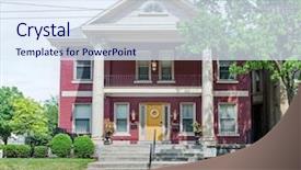  Presentation with apartment - Presentation theme featuring stately apartment building with columns background and a sky blue colored foreground